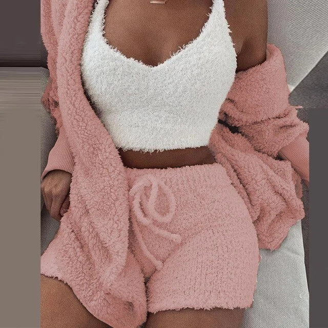 Fluffy Pajama Sets 3 Piece