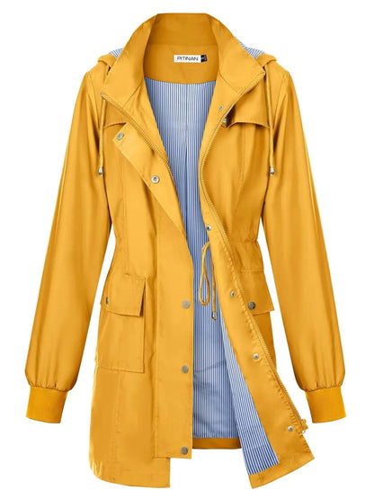 PITINAN Rain Jackets For Women Waterproof Rain Coats with Hood Lightweight Windbreaker Outdoor Trench Coat Medium Yellow