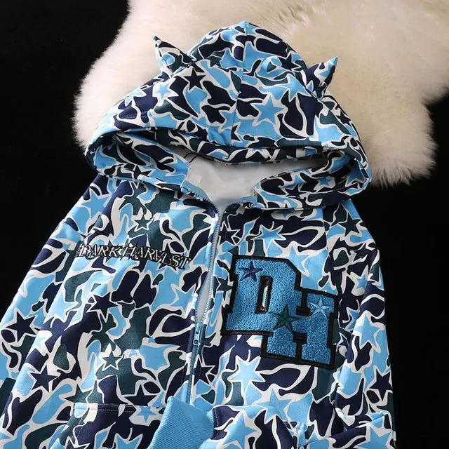 Embroidery Cool Camouflage Zip Up Hoodie Jackets