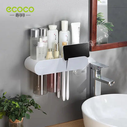 ECOCO 2/3/4 Cups Magnetic Adsorption Toothbrush Holder Automatic Squeezer