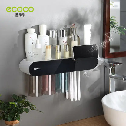 ECOCO 2/3/4 Cups Magnetic Adsorption Toothbrush Holder Automatic Squeezer